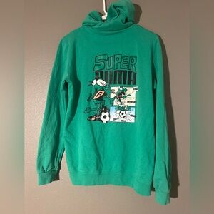PUMA Super Puma Boys XL Green Fleece Pullover Hoodie Soccer Graphic Long Sleeve